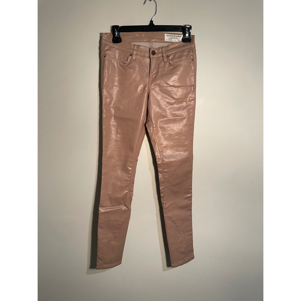 All Saints Tan Coated Faux Leather Low Rise Skinny Pants Size Size 26